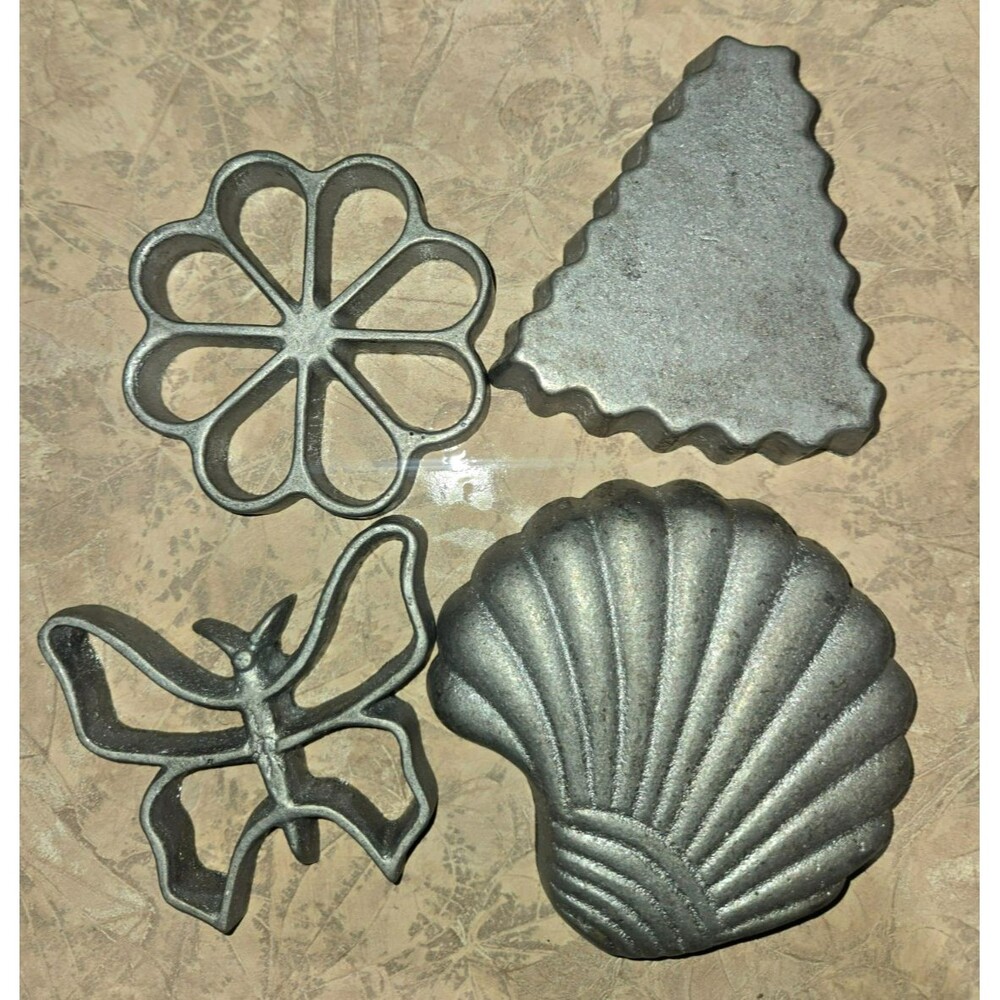 Vintage Cast Aluminum Rosette and Timbale Iron Molds Vintage Set of 4 No Handle